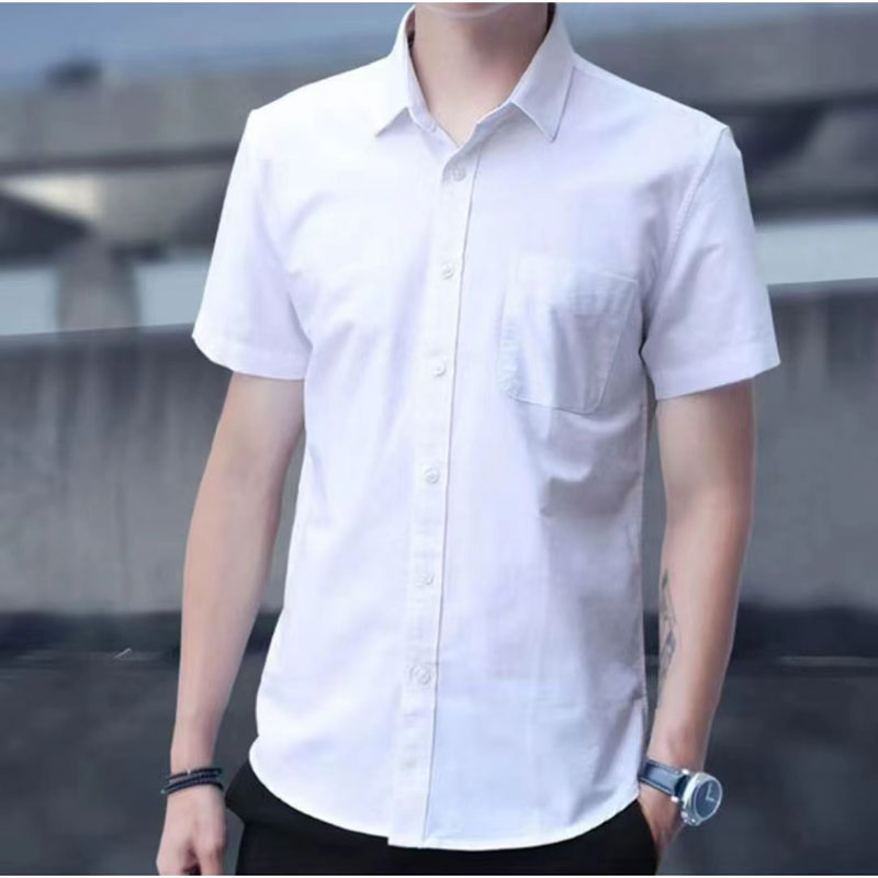 短袖衬衫男夏季新款韩版休闲上衣男士七分袖牛津纺白色衬衣
